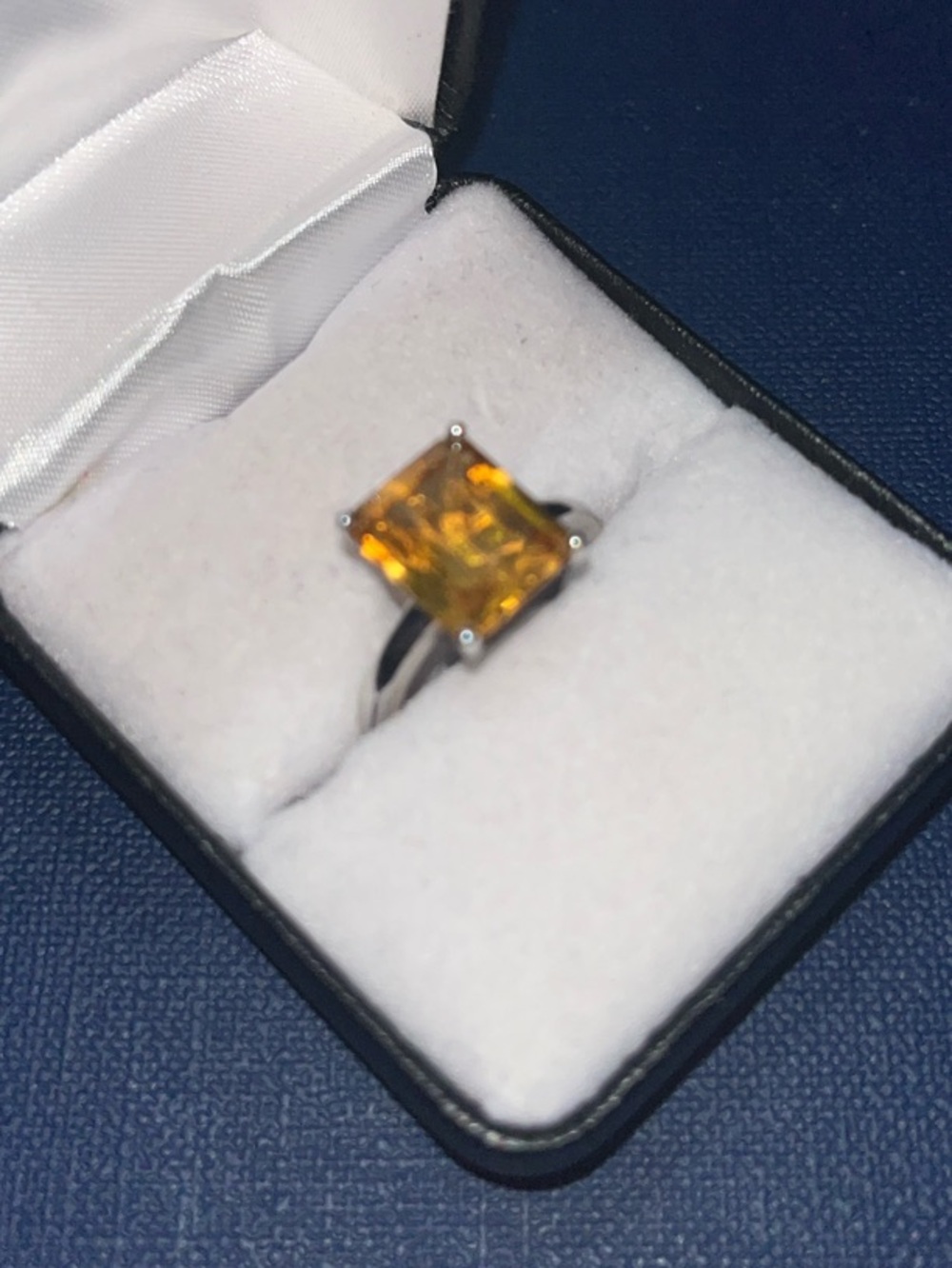 Square Yellow Stone Solitaire Ring with Sterling-Style Band - Picture 4 of 4